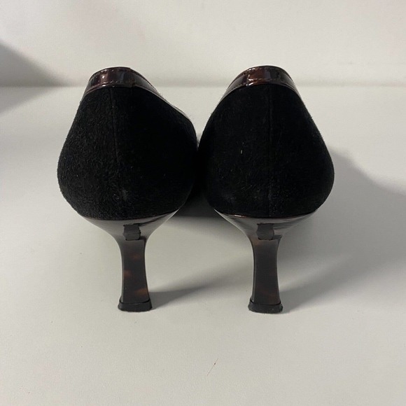 Stuart Weitzman Pump Black Suede Tortoise Shell Patent Trim Cap Point To… - Picture 8 of 10